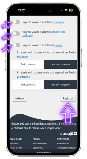 Accettazione dei termini di utilizzo della piattaforma