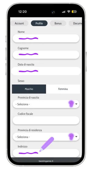 Compilazione del modulo con le informazioni postali